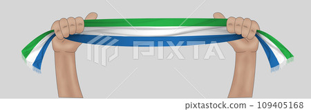 3D Flag on ribbon in hand 3D Flag on ribbon in hand 109405168