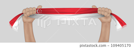 3D Flag on ribbon in hand 3D Flag on ribbon in hand 109405170
