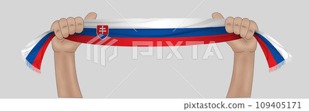 3D Flag on ribbon in hand 3D Flag on ribbon in hand 109405171