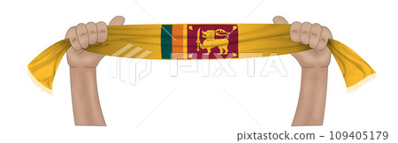 3D Flag on ribbon in hand 109405179