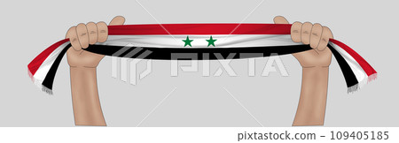 3D Flag on ribbon in hand 109405185