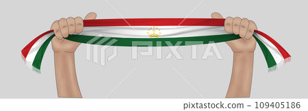 3D Flag on ribbon in hand 109405186