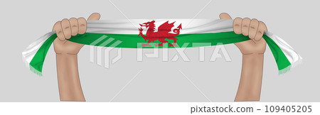 3D Flag on ribbon in hand 109405205