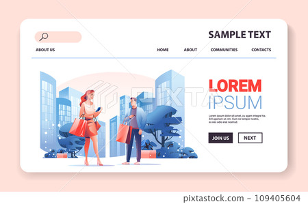 people in fashion clothes standing at city street characters with shopping bags walking outdoor season big sale special offer promotion 109405604