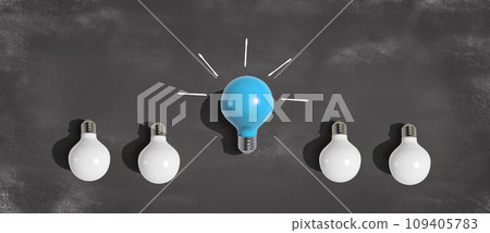 One out unique idea light bulb - Flat lay 109405783