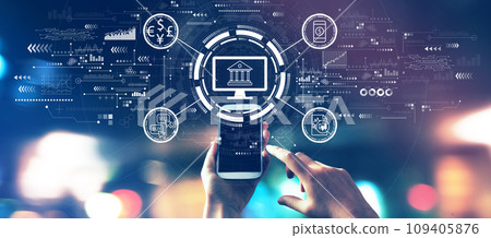 Fintech theme with city lights at night 109405876