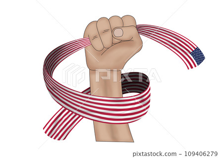 3D Flag on ribbon in hand 109406279
