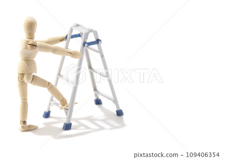 Shooting a situation where you work using a stepladder against a white background Shooting a situation where you work using a stepladder against a white background 109406354