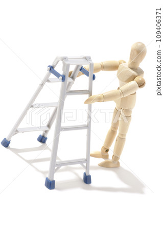 Shooting a situation where you work using a stepladder against a white background 109406371
