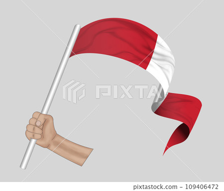 3D Flag on ribbon in hand 109406472