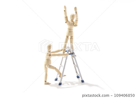A picture of a pair working using a stepladder against a white background 109406850