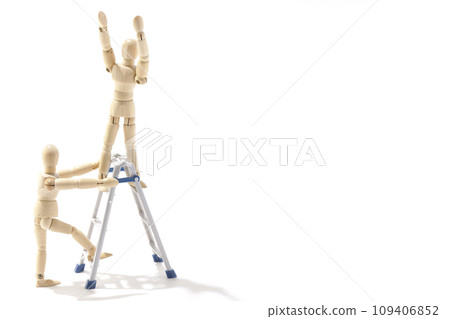 A picture of a pair working using a stepladder against a white background A picture of a pair working using a stepladder against a white background 109406852