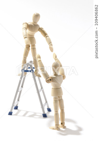 A picture of a pair working using a stepladder against a white background A picture of a pair working using a stepladder against a white background 109406862