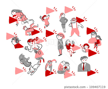 按或點選播放按鈕的人設定插圖素材 按或點選播放按鈕的人設定插圖素材 109407119