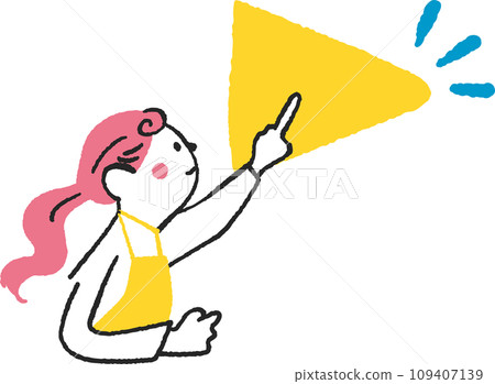 Illustration material of a woman wearing an apron pressing the play button 109407139