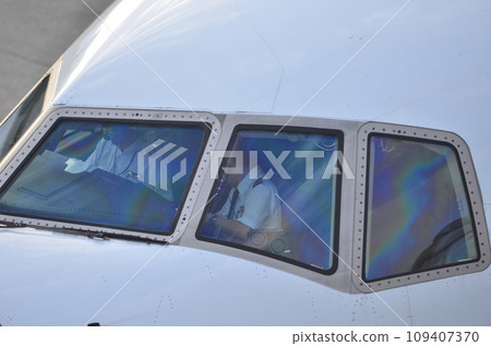 Cockpit after airplane landing 109407370