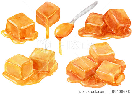Melting caramel material collection watercolor illustration 109408628