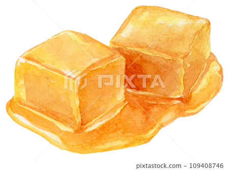Two melting caramels watercolor illustration 109408746