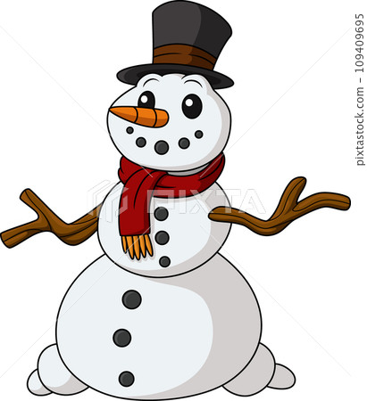 Cute snowman cartoon wearing a hat and scarf 109409695