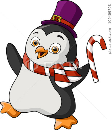 Cute penguin cartoon wearing hat and scarf 109409708
