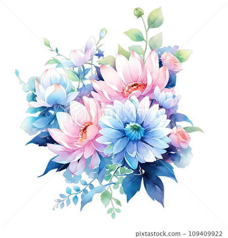 Watercolor painting of blue and pink flowers in spring Watercolor painting of blue and pink flowers in spring 109409922