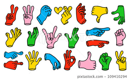 Collection of gesture signs from human hands. A set of fingers showing emotions and directions. gesture finger in flat design. communication expressions with hand sign in trendy style. vector icon Collection of gesture signs from human hands. A set of fingers showing emotions and directions. gesture finger in flat design. communication expressions with hand sign in trendy style. vector icon 109410294