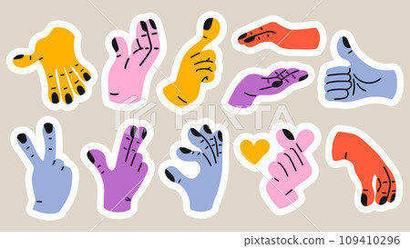Collection of gesture signs from human hands. A set of fingers showing emotions and directions. gesture finger in flat design. communication expressions with hand sign in trendy style. vector icon Collection of gesture signs from human hands. A set of fingers showing emotions and directions. gesture finger in flat design. communication expressions with hand sign in trendy style. vector icon 109410296