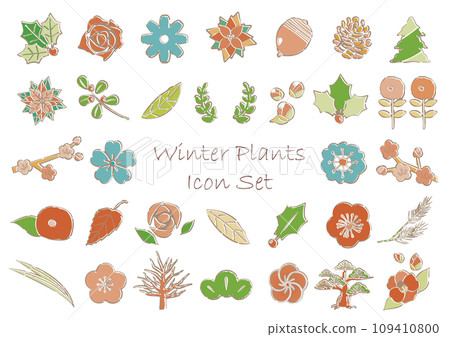 Winter plant icon set - soft line drawing (revised version) 109410800