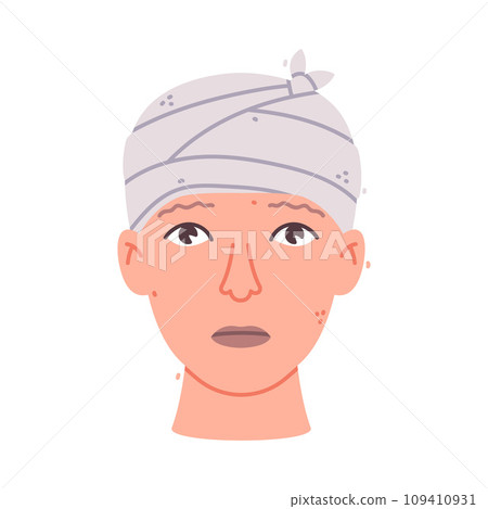 Bandaged Head First Aid for Injured Body Part Vector Illustration Bandaged Head First Aid for Injured Body Part Vector Illustration 109410931