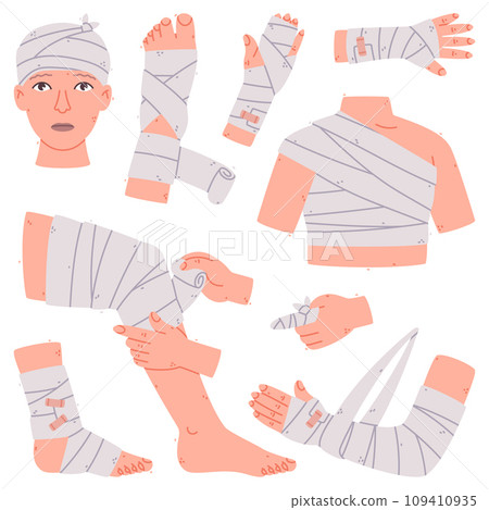 Bandaged Body Part as First Aid when Injured Vector Set 109410935