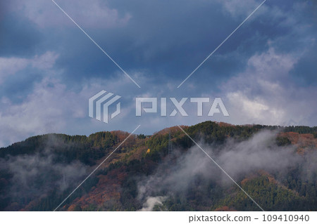 late autumn morning mist 109410940
