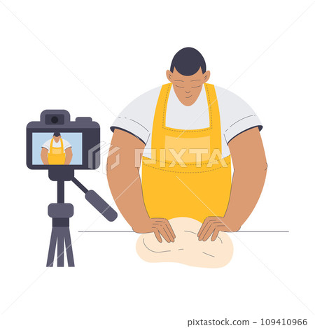 Bakery with Man Baker Character Recording Video... - Stock Illustration ...