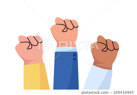 Group of fists raised up in air vector illustration 109410995