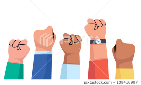 Group of fists raised up in air vector illustration 109410997