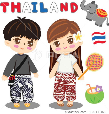 Thailand children dress Thai culture in Southeast Asia element Thailand children dress Thai culture in Southeast Asia element 109411029