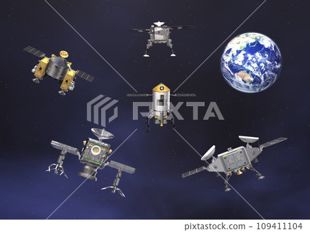 探測器起飛前往未知天體、行星、衛星等，以及已經遠離行星的地球（3DCG 影像）。 109411104