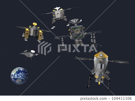 探測器起飛前往未知天體、行星、衛星等,以及已經遠離行星的地球(3DCG 影像)。 探測器起飛前往未知天體、行星、衛星等,以及已經遠離行星的地球(3DCG 影像)。 109411106