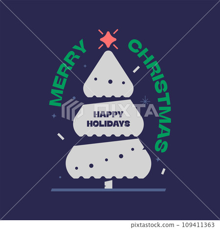 Christmas tree vintage icon or label 109411363