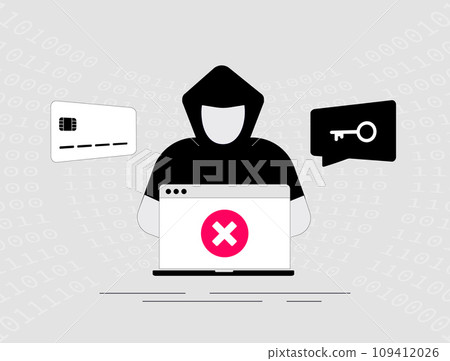 Cybercrime with Hacker and laptop. Extortion of money in exchange for key and decryption of personal information. Ransomware alert message, Cyber crime, ddos attack, system security, fraud and malware 109412026