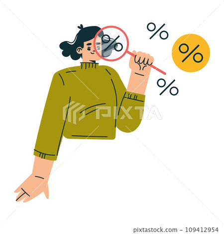 Investment in Stock with Woman Character with Magnifier View Rate Trading Gaining Profit Vector Illustration 109412954