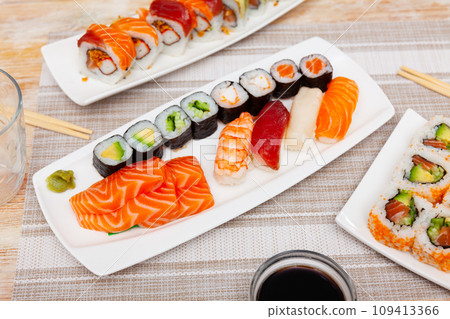 Sushi set with maki rolls and nigiri 109413366