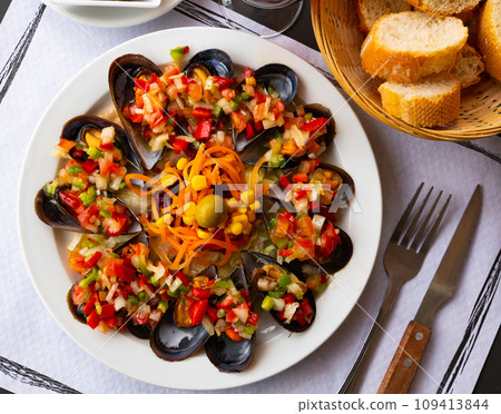 Spanish dish - vinaigrette with mussels Spanish dish - vinaigrette with mussels 109413844
