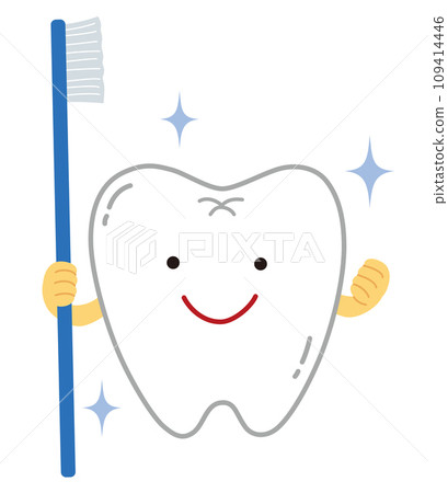 Cute tooth character holding a toothbrush 109414446
