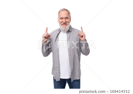 well-groomed gray-haired senior man with a beard and mustache feels healthy well-groomed gray-haired senior man with a beard and mustache feels healthy 109414552
