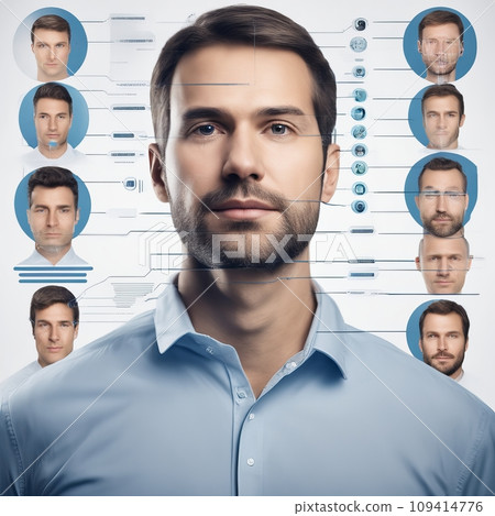 Biometric scanning of man face 109414776
