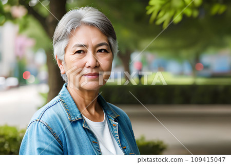 Senior woman waiting for someone (AI generated image) 109415047