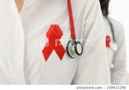 Two doctors in white suit with stethoscopes. 109415290
