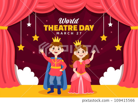 World Theatre Day Vector Illustration on March 27 with Mask and Red Curtains to Preserve Performing Arts and Entertainment in Flat Cartoon Background World Theatre Day Vector Illustration on March 27 with Mask and Red Curtains to Preserve Performing Arts and Entertainment in Flat Cartoon Background 109415566