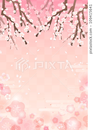 梅枝落花瓣的日式插畫_垂直2 109415641