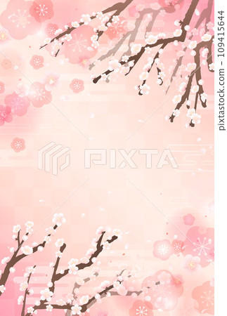 Japanese style illustration of plum branches and falling petals_Vertical 1 Japanese style illustration of plum branches and falling petals_Vertical 1 109415644